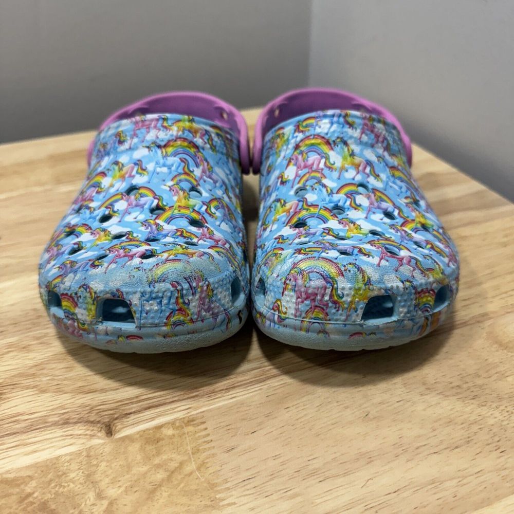 Lisa Frank Crocs Junior 2 Womens 5 Blue Pink Unicorn Rainbow Clog Water Friendly